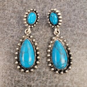 Faux Turquoise and Silver Drop Earrings